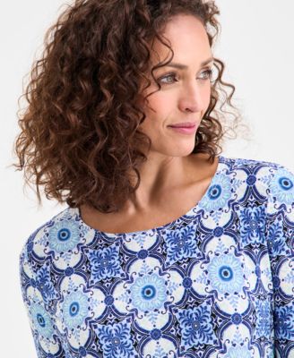 Petite Windswept Jacquard 3/4-Sleeve Top