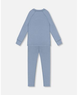 Kids Unisex Merino Wool Base Layer Set Blue Gray - Child