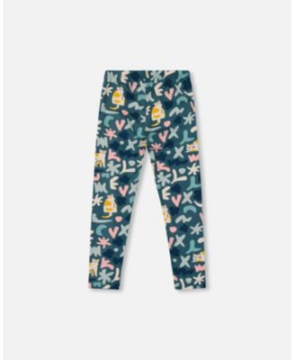 Girl Stretch Jersey Leggings Green Cat Print - Toddler|Child