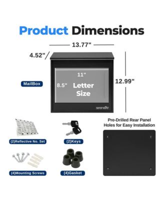 Outdoor Wall Mount Locking Mailbox Apartment Letter Organizer, Includes 2 Keys (Black)