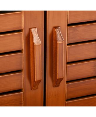 Upholste Shoe Bench with Storage Cabinet and Cushion, Dark Cherry