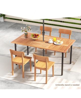 Rectangular Acacia Wood Dining Table w/ 1.9'' Umbrella Hole Patio