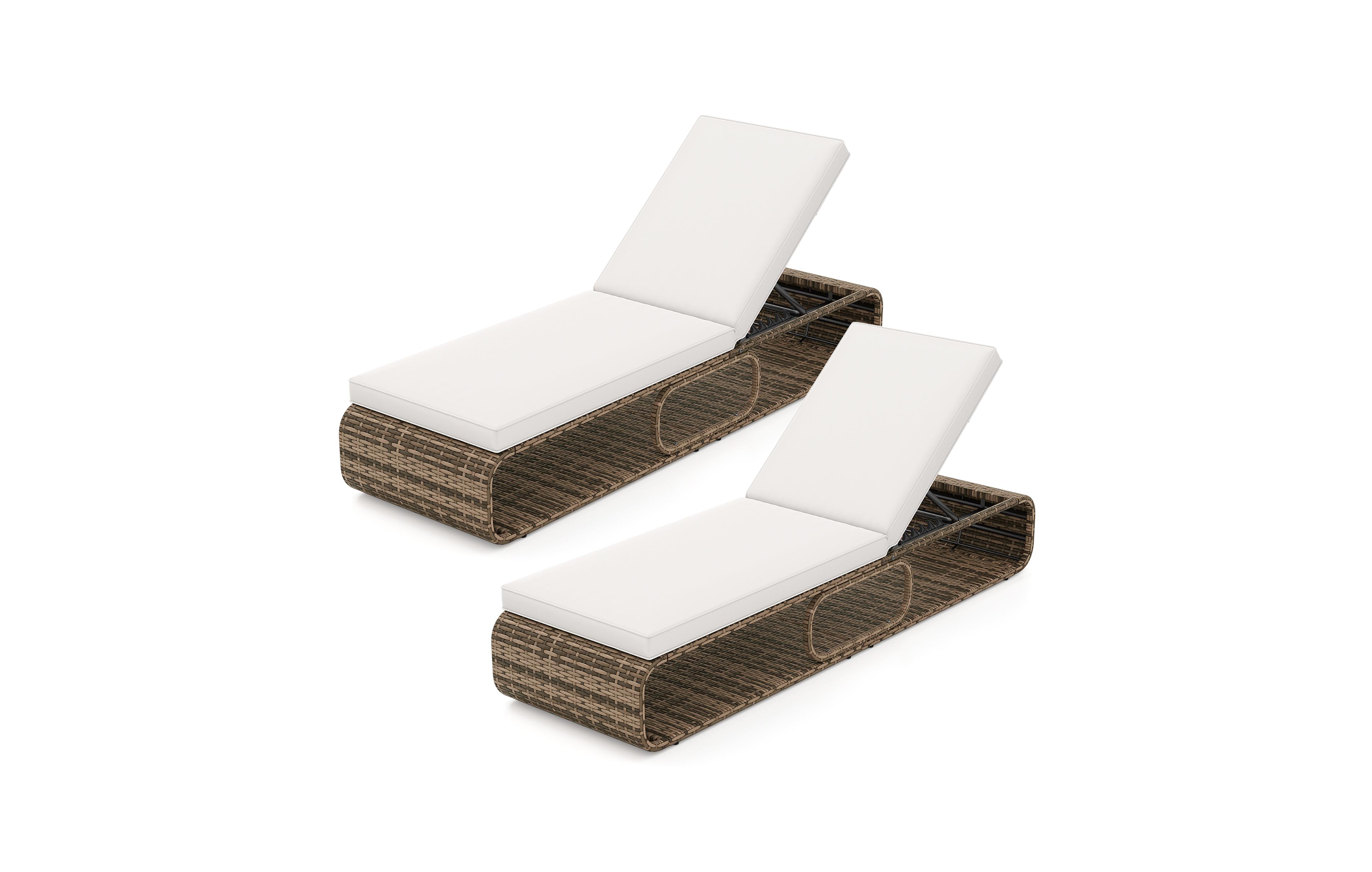 Gymax Set Of 2 Outdoor Chaise Lounge Chair w/ Adjustable Backrest Cushion & Storage