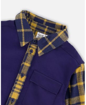 Boy Long Sleeve Flannel Shirt Blue and Brown Plaid