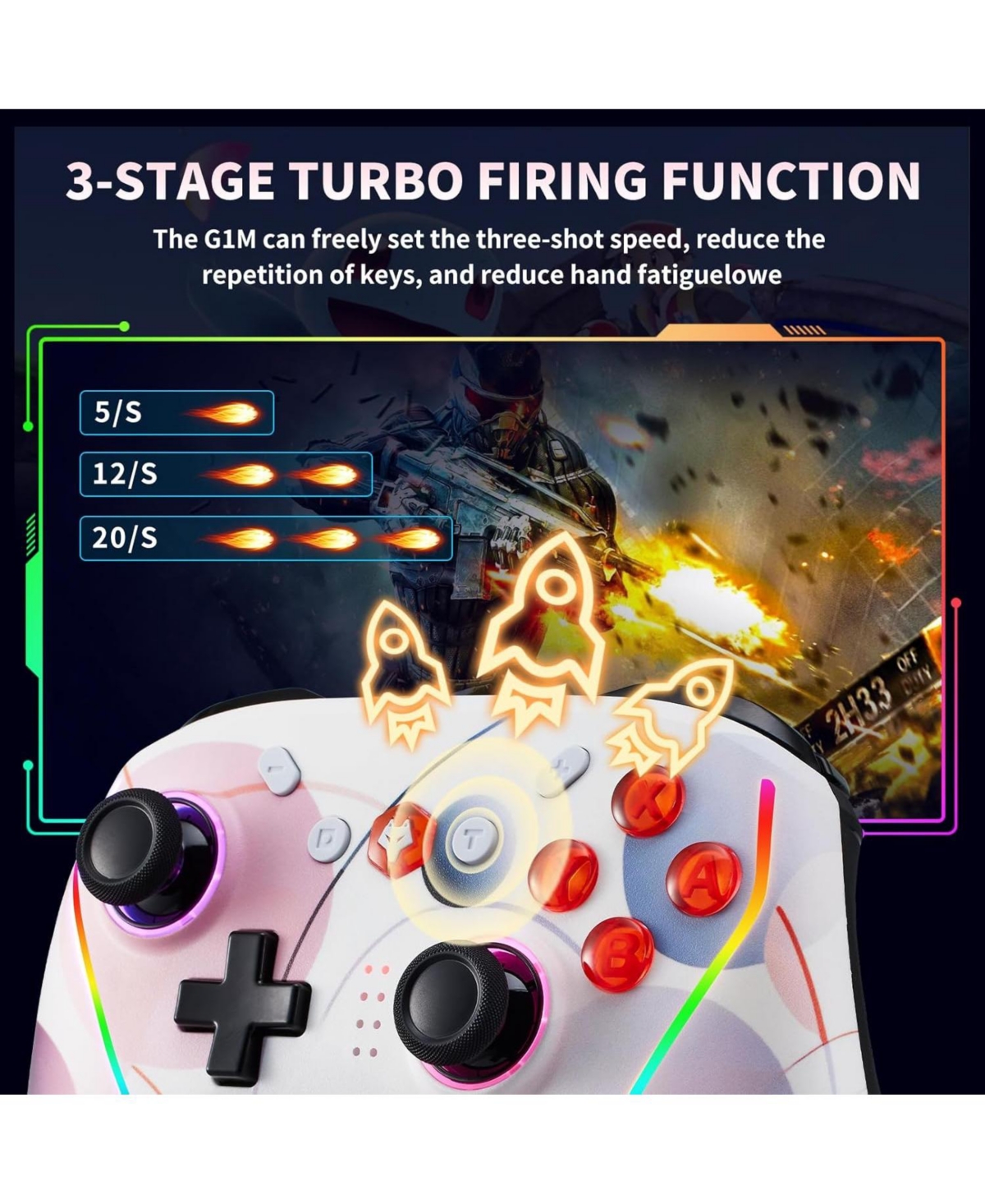 Nbcp Wireless Switch 2 Pro Controller with Back Buttons, Rgb 7-Color Light, 6-Axis Gyro, Turbo, One-Touch Start, Compatible with Switch, Android, iOS,