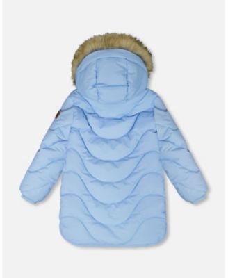 Girl Long Wavy Quilt Puffy Winter Coat Powder Blue - Toddler|Child