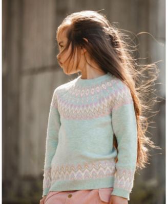 Girl Sweater with Norwegian Jacquard Turquoise Blue - Child