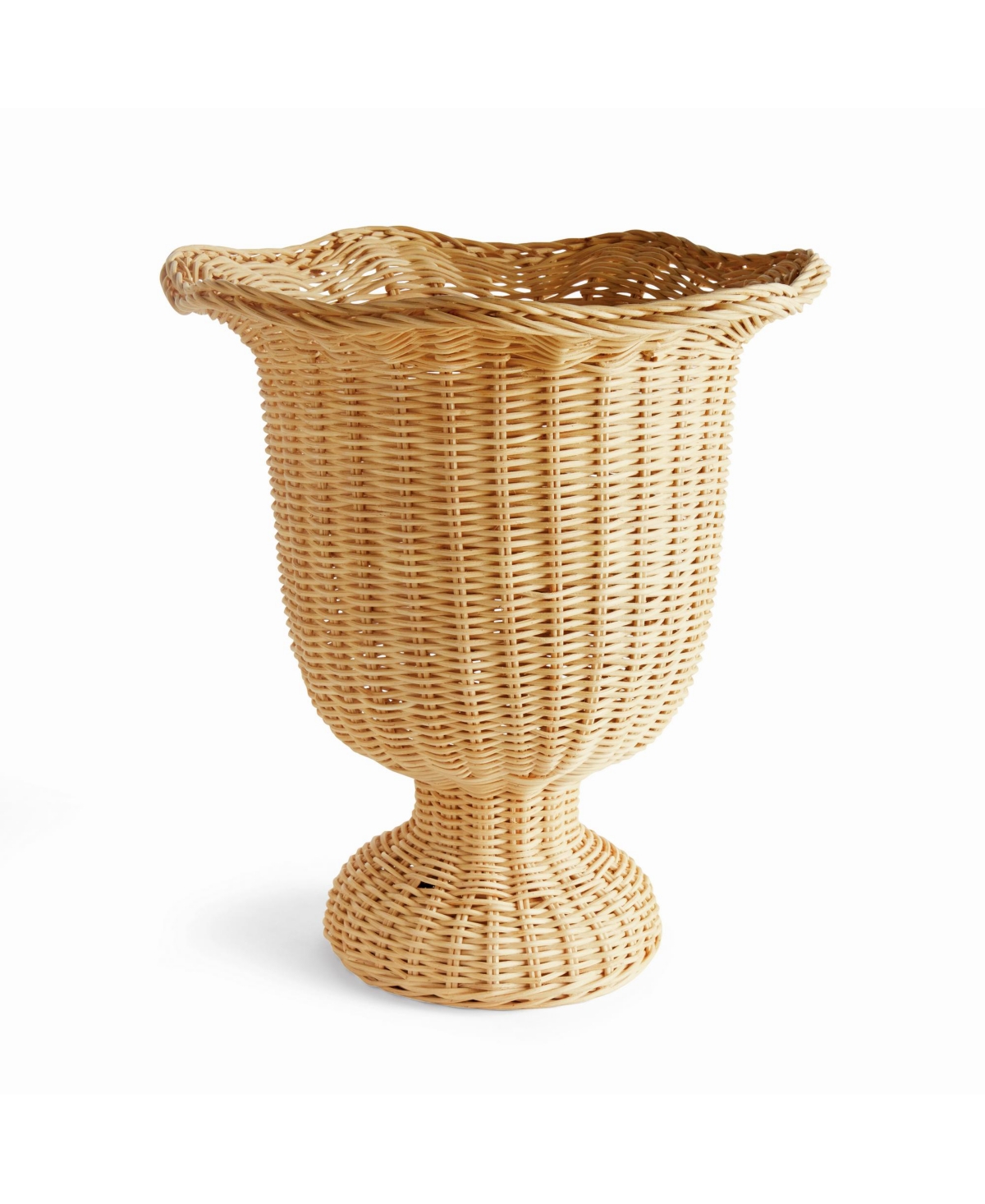 Myra Rattan Scalloped Edge Footed Urn - Natural Rattan Decor - Beige/khaki