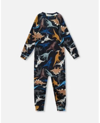 Baby Boy One-Piece Thermal Underwear Black Dinosaur Print - Baby