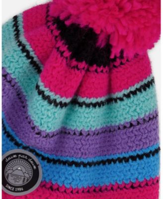 Girl Lined Peruvian Knit Pompom Hat Pink and Multicolor - Toddler|Child