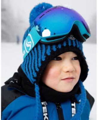 Boy Winter Peruvian Knit Hat with Pompom and Lining Black and Blue - Toddler|Child