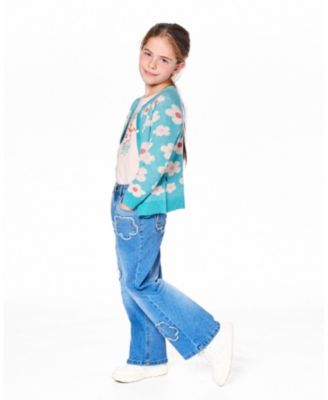 Girl Button Front Knitted Cardigan Turquoise Blue - Child