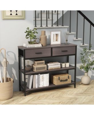 Console Table with Folding Fabric Drawers for Entryway