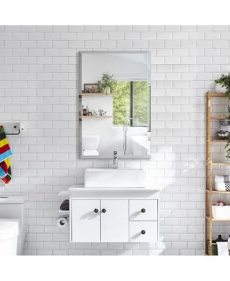 Single Door Multi-Purpose Plastic Bathroom Medicine Cabinet with Mirror, Surface or Recessed Mount, Vanity Cabinet with 2 Plastic Adjustable Shelves, White