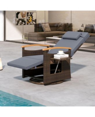 Set Of 2 Outdoor 360° Swivel Rattan Recliner Chair Patio Wicker Chaise Lounge Chair