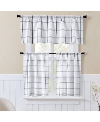 3 Piece Rod Pocket Country Farmhouse Cafe Flax White and Black Plaid Kitchen Curtain Tier and Valance Set