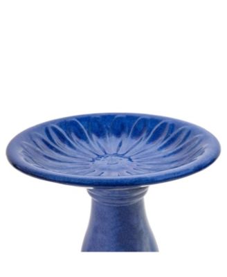 Daisy Embossed Bowl Ceramic Bird Bath with Glazed Finish - Blue - 21.5" H