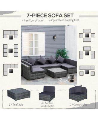 7-Piece PE Rat Sectional Sofa Set with Table,
