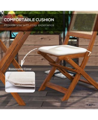 3 Pieces Patio Wicker Bistro Set Foldable W/ Cushions, Light