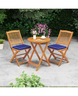 Outdoor Folding Chairs Set of 2 Acacia Wood High-Back Chair with Seat Cushions