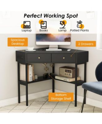 Space Saving Corner Computer Desk with 2 Large Drawers