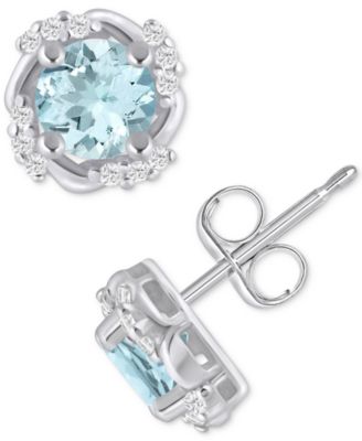 Gemstone and Diamond Framed 1/3" Stud Earrings in 14K White Gold (also in 14K Yellow Gold)
