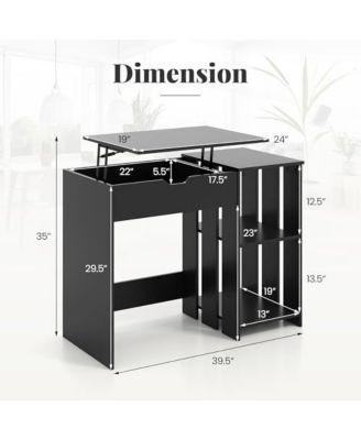 Space Saving Computer Desk with Hidden Compartment and Open Storage Shelves