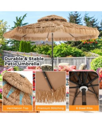 10 ft Hawaiian Style Solar Lighted Thatched Tiki Patio Umbrella