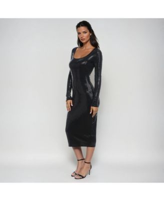 Women's Long Sleeve Square Neck Disco Dot Maxi Dress