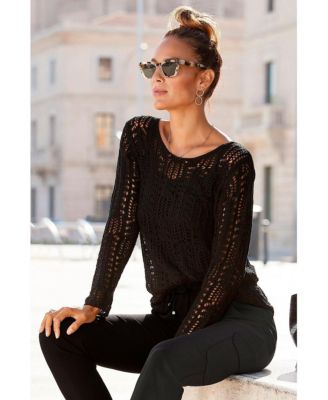 Women's Scoop Neck Open Knit Pullover Sweater