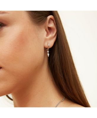 Sterling Silver Pave Spike Rhombus Drop Earrings