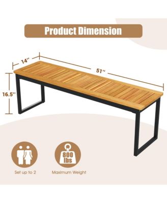 2PCS 51'' Wooden Outdoor Bench Patio Dining Bench w/Acacia Wood Seat