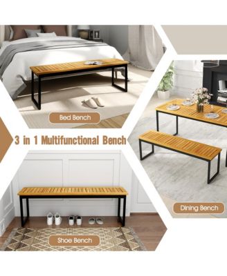 2PCS 51'' Wooden Outdoor Bench Patio Dining Bench w/Acacia Wood Seat