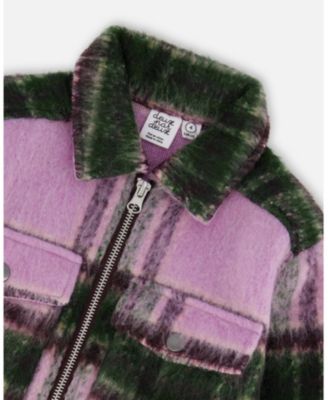 Toddler Girls Zipped Plaid Overshirt Mauve and Green - Toddler|Child