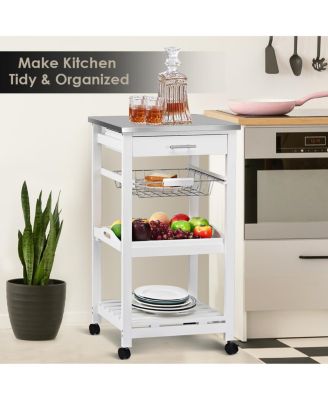 Kitchen Island Cart with Stainless Steel Tabletop and Basket