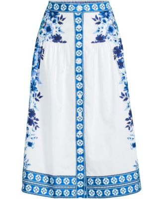Women's Poplin Border Print Midi Skirt - Set Bottom