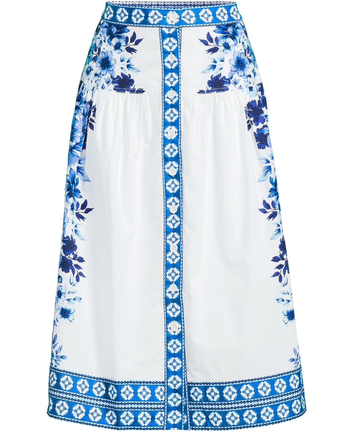 Women's Poplin Border Print Midi Skirt - Set Bottom