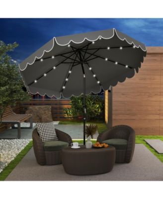 9.3 FT Solar Patio Umbrella w/ 32 LED Lights & Vented Top & Ruffles