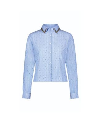 Women's Josefina Crystal Button Up - Blue Stripe