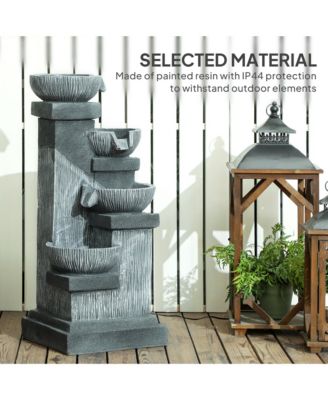 4-Tier 33.5" Outdoor Waterfall Fountain with LED Lights, Pump
