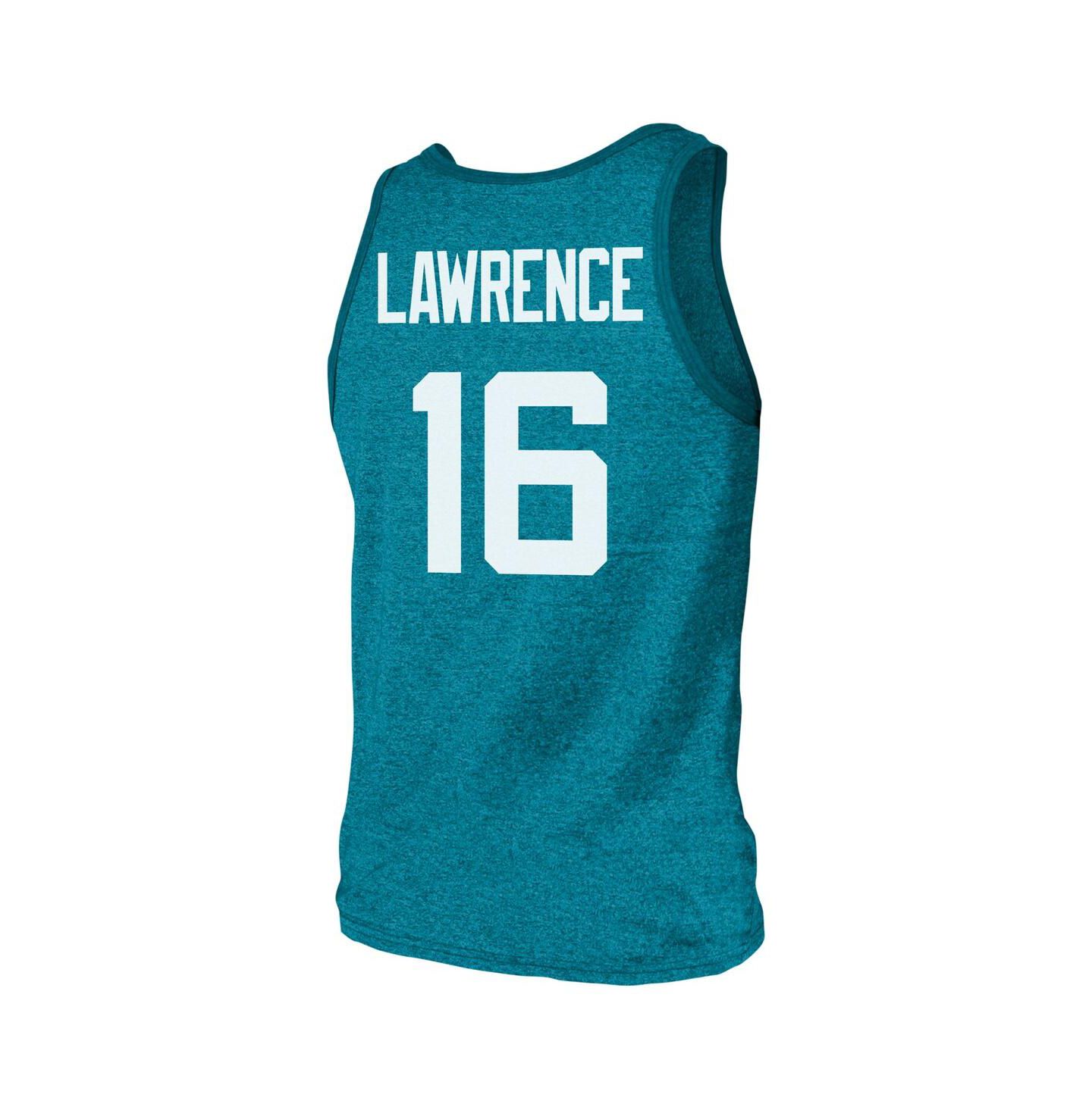 Мужская футболка Majestic Threads Trevor Lawrence Teal Jacksonville Jaguars Tri-Blend Player Name & Number Tank Top — фото 2