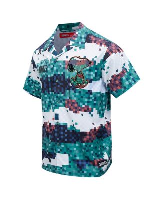 Men's Green Peanuts Snoopy Pixel Camo Button-Up Shirt