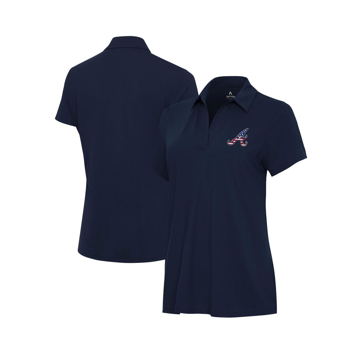 Women's Navy Atlanta Braves Independence Day Patriotic Logo Era Polo Shirt