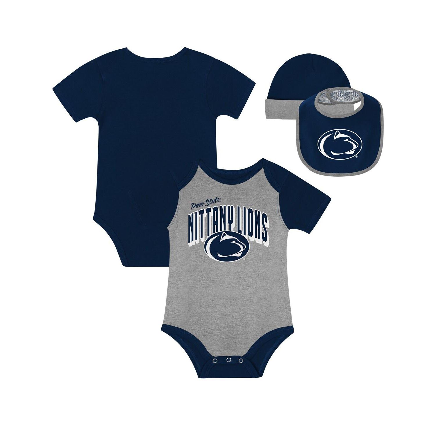 Baby Boys and Girls 3-Piece Penn State Nittany Lions Dynamic Duo Bodysuit, Bib and Cuffed Knit Hat Set