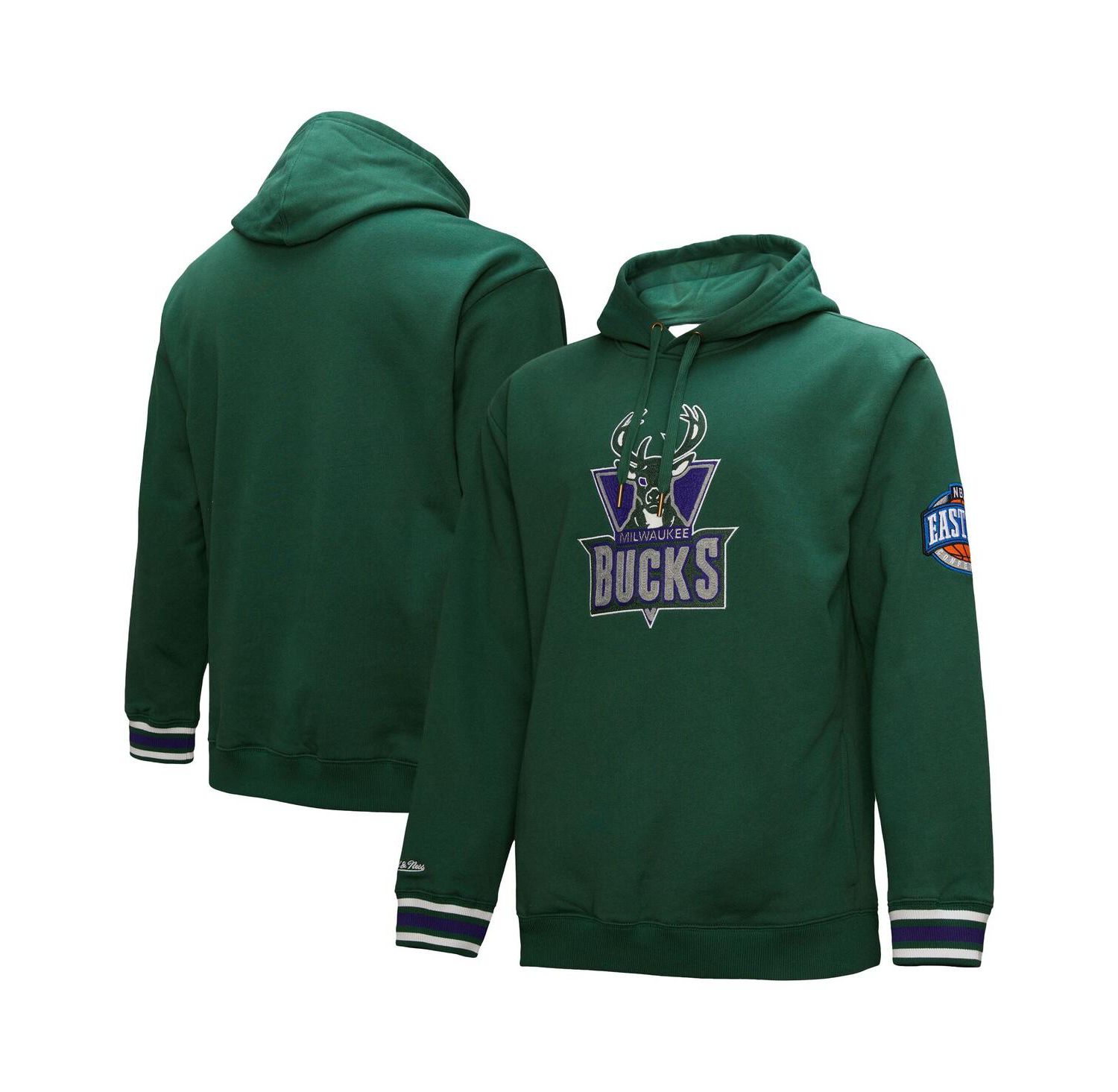 Men's Hunter Green Milwaukee Bucks Hardwood Classics Chainstitch Vintage Heavyweight Pullover Hoodie