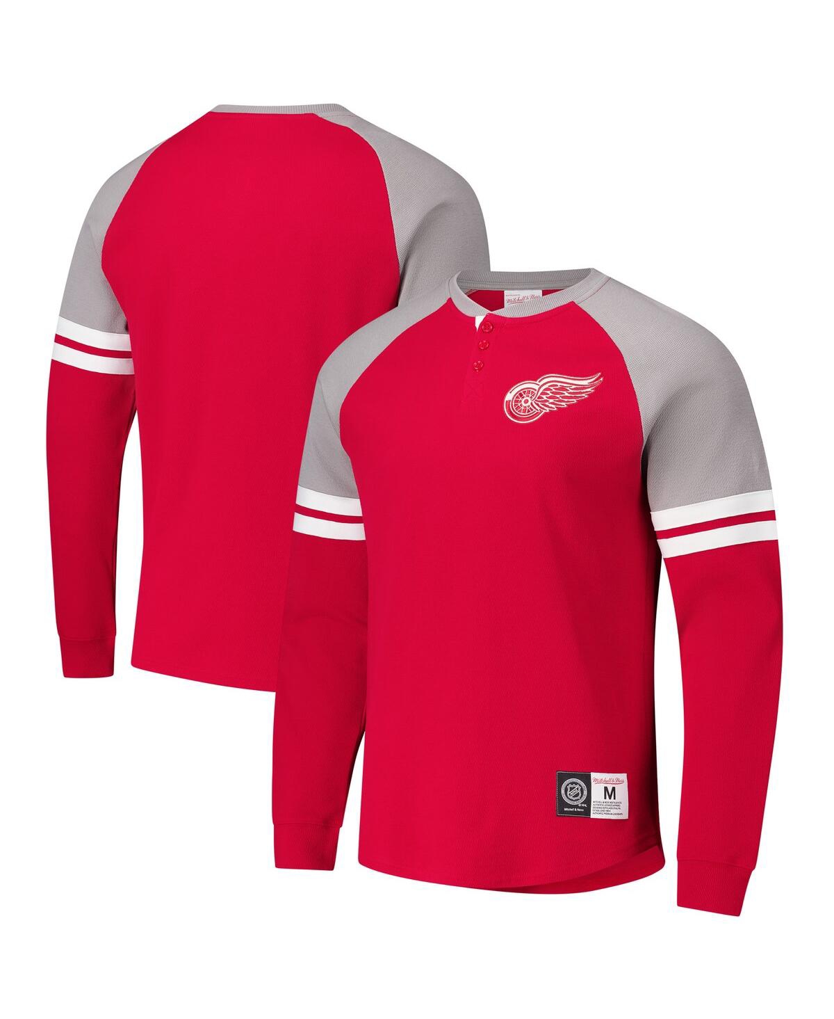 Men's Red Detroit Red Wings Thermal Henley Long Sleeve T-Shirt - Red