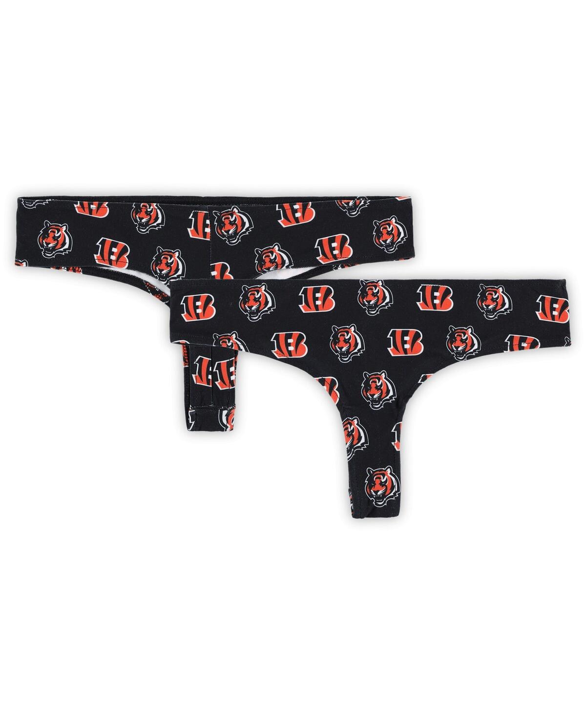 Women's Black Cincinnati Bengals Record Allover Print Knit Thong - Black