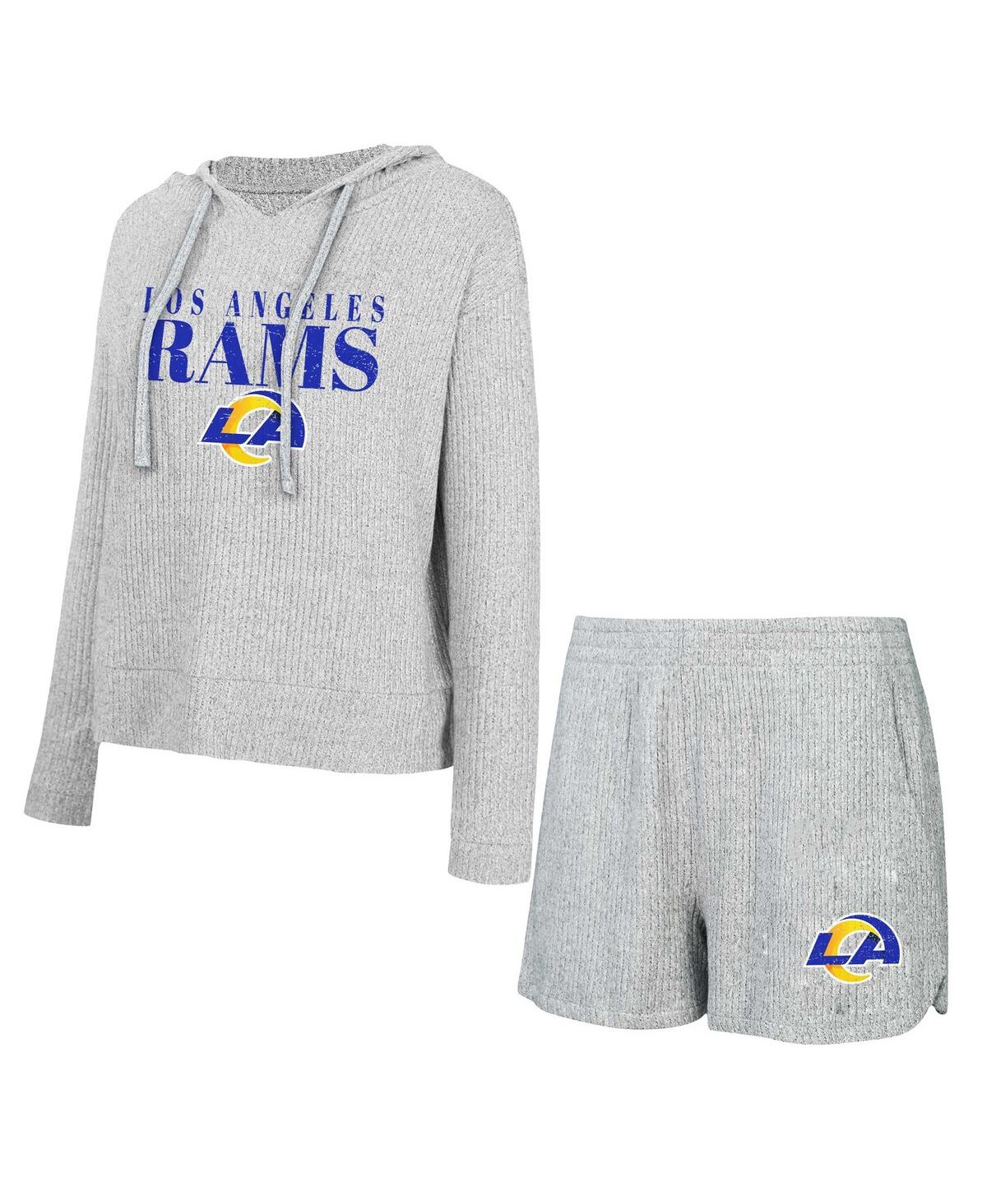 Women's 2-Piece Gray Los Angeles Rams Juniper Long Sleeve Hoodie Top and Shorts Sleep Set - Gray
