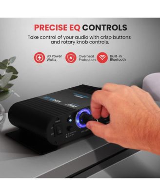 Bluetooth Mini Blue Compact Audio Amplifier - Aux Input, Push-Type Terminals, Includes Power Adapter, 90 Watt Amp