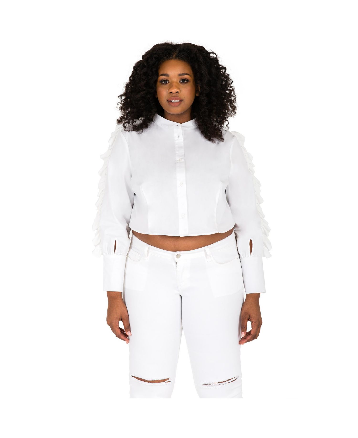 Plus Size Ruffled Poplin Button-Up Shirts